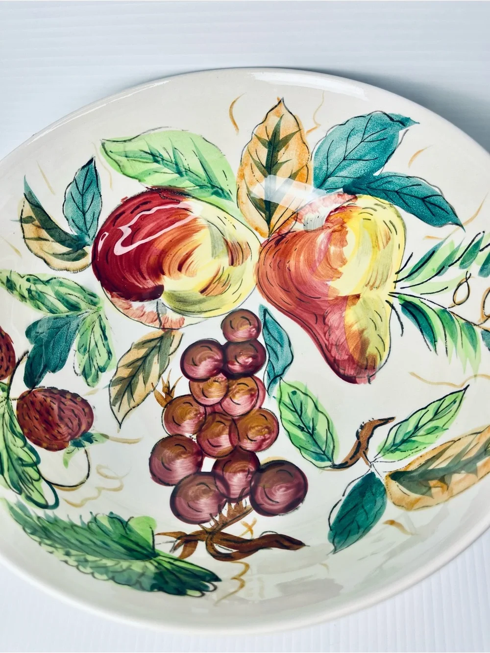 Vintage Hand Painted Fruit Pattern Serving Bowl